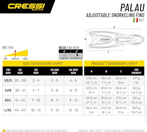 Cressi Palau Adult Snorkel Set with Dry Snorkel and Fins