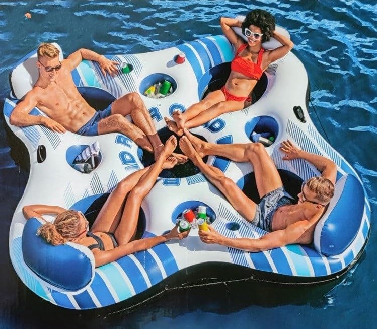 6-Style Inflatable Pool Lounger with Canopy & Cup Holder