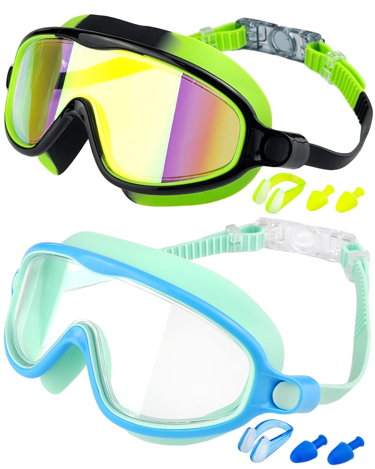 Rantizon 2-Pack Wide-View Anti-Fog UV Swim Goggles
