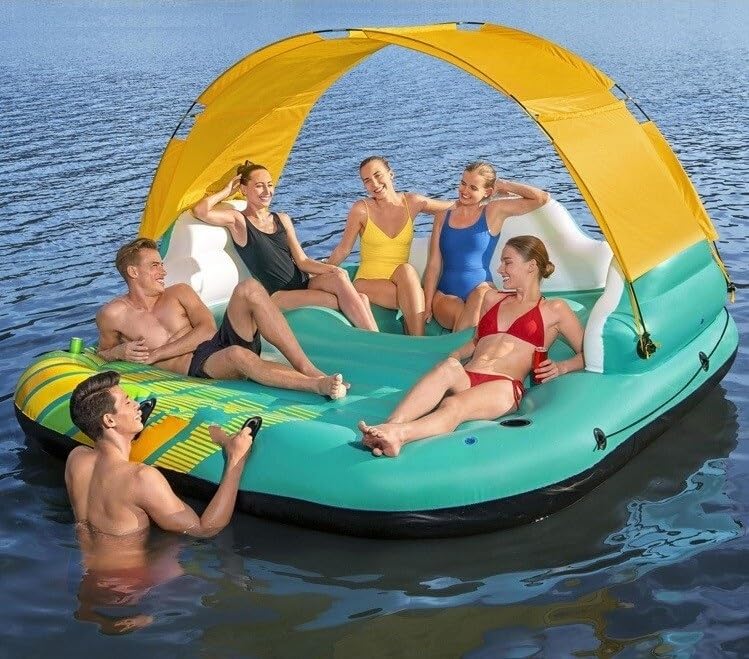 6-Style Inflatable Pool Lounger with Canopy & Cup Holder