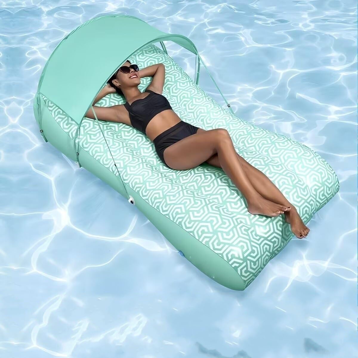 6-Style Inflatable Pool Lounger with Canopy & Cup Holder