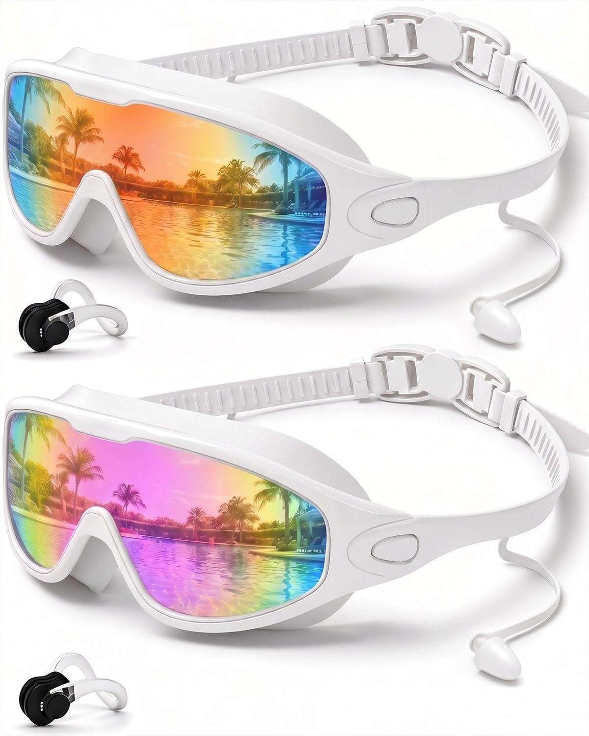 Rantizon 2-Pack Wide-View Anti-Fog UV Swim Goggles