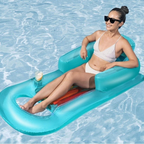 6-Style Inflatable Pool Lounger with Canopy & Cup Holder