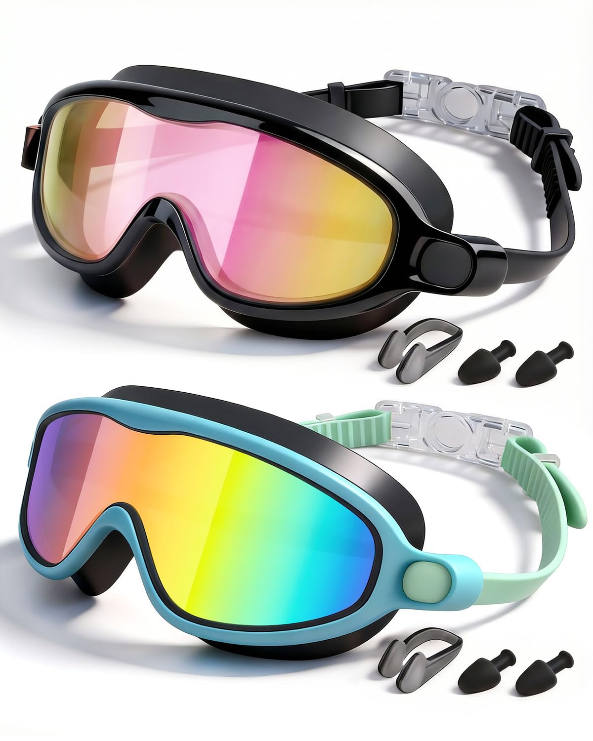 Rantizon 2-Pack Wide-View Anti-Fog UV Swim Goggles