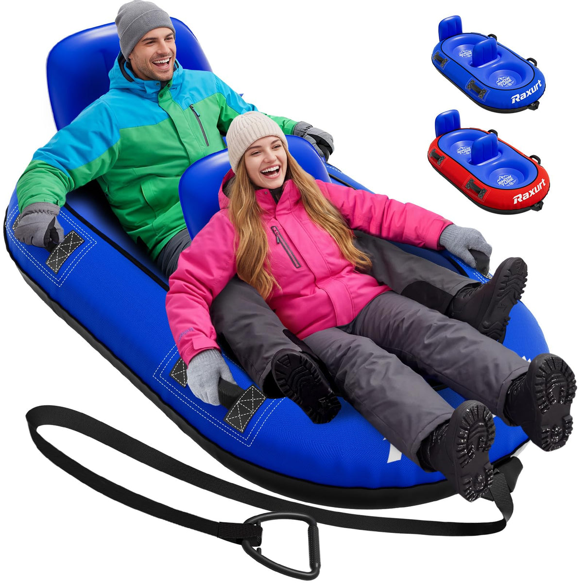 Raxurt Heavy-Duty 2-Person Snow Tube with Dual Backrests