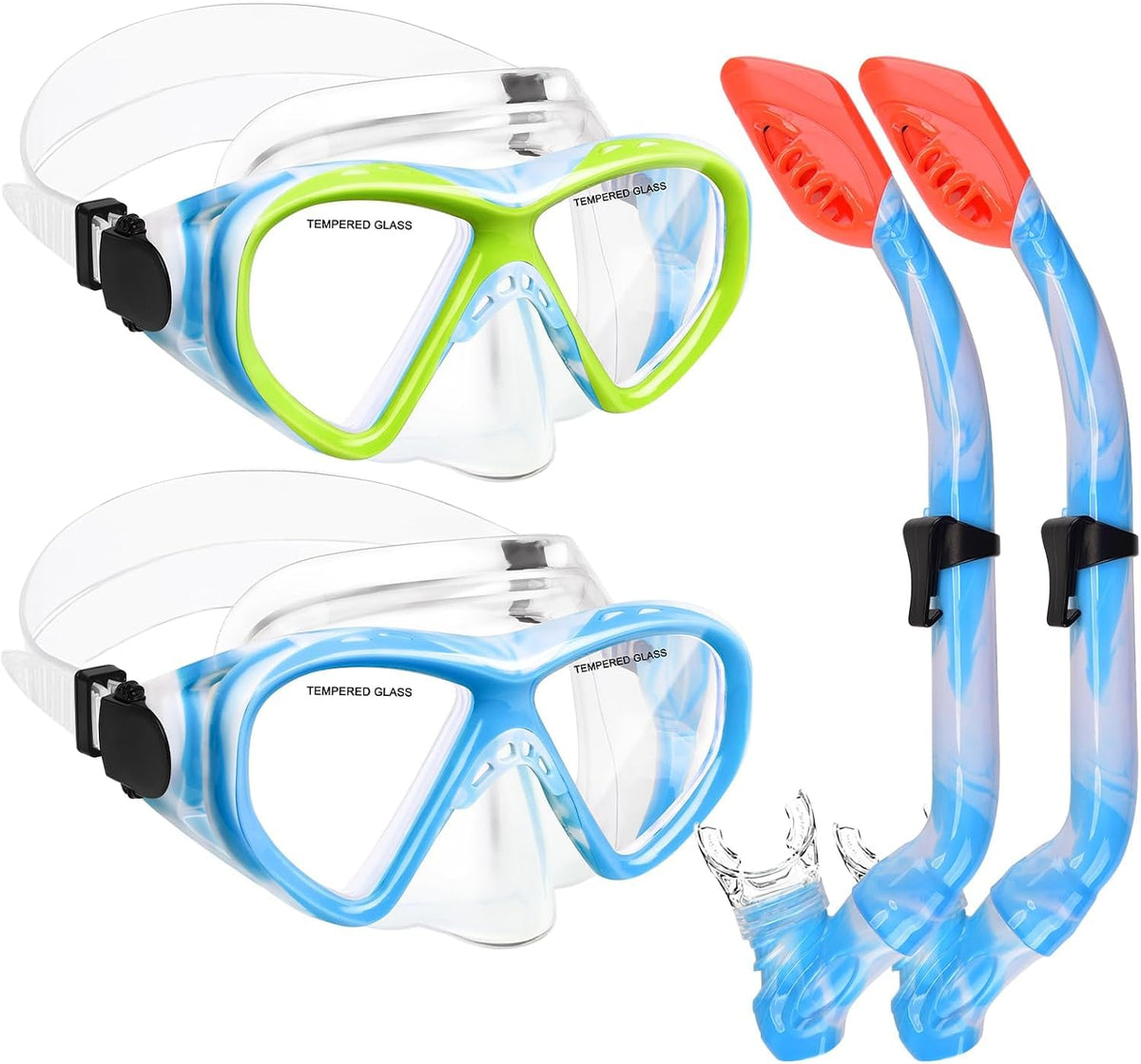 Kids Dry-Top Snorkel Set with Panoramic Tempered Glass Mask