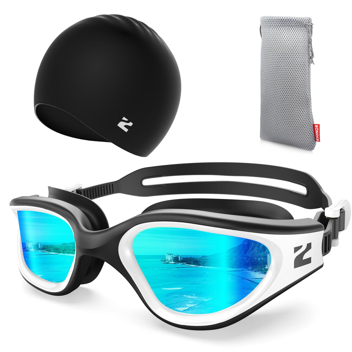 ZIONOR G1 Air Anti-Fog Adult Swim Goggles with Swim Cap