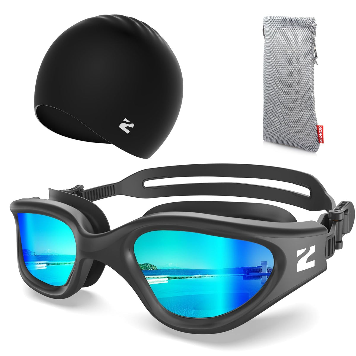 ZIONOR G1 Air Anti-Fog Adult Swim Goggles with Swim Cap