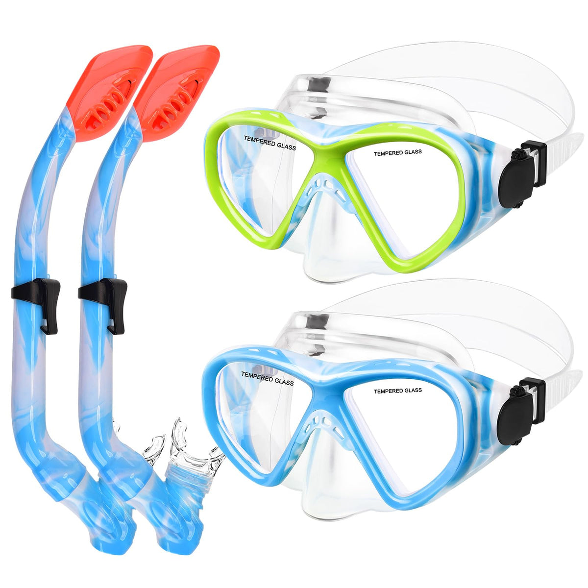 Kids Dry-Top Snorkel Set with Panoramic Tempered Glass Mask
