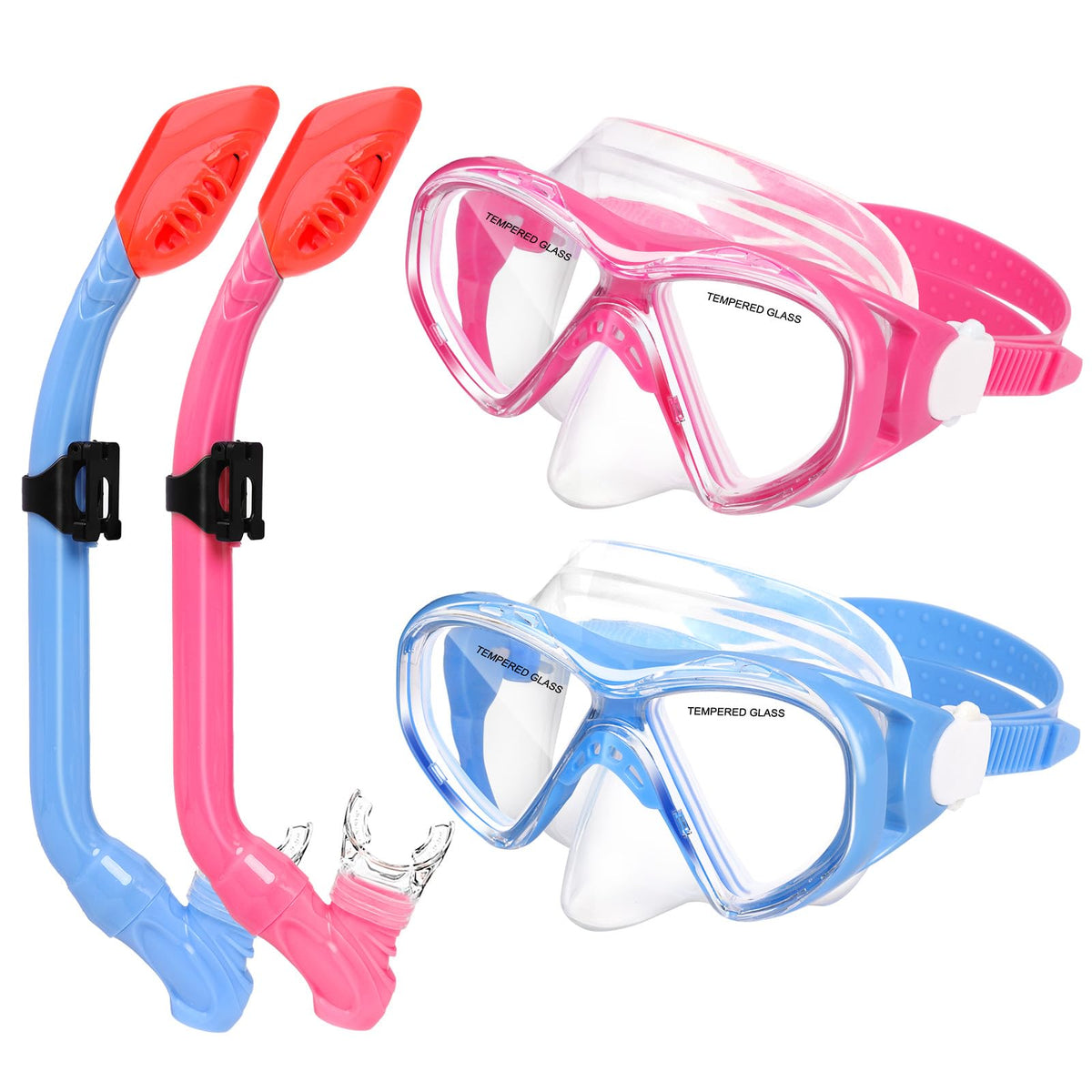 Kids Dry-Top Snorkel Set with Panoramic Tempered Glass Mask