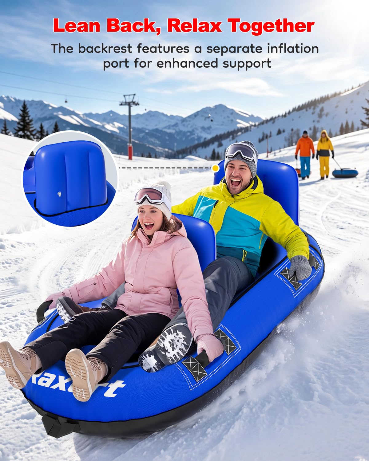 Raxurt Heavy-Duty 2-Person Snow Tube with Dual Backrests