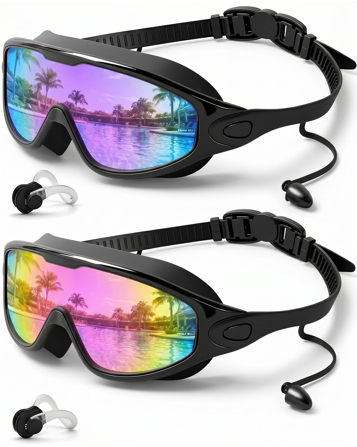 Rantizon 2-Pack Wide-View Anti-Fog UV Swim Goggles