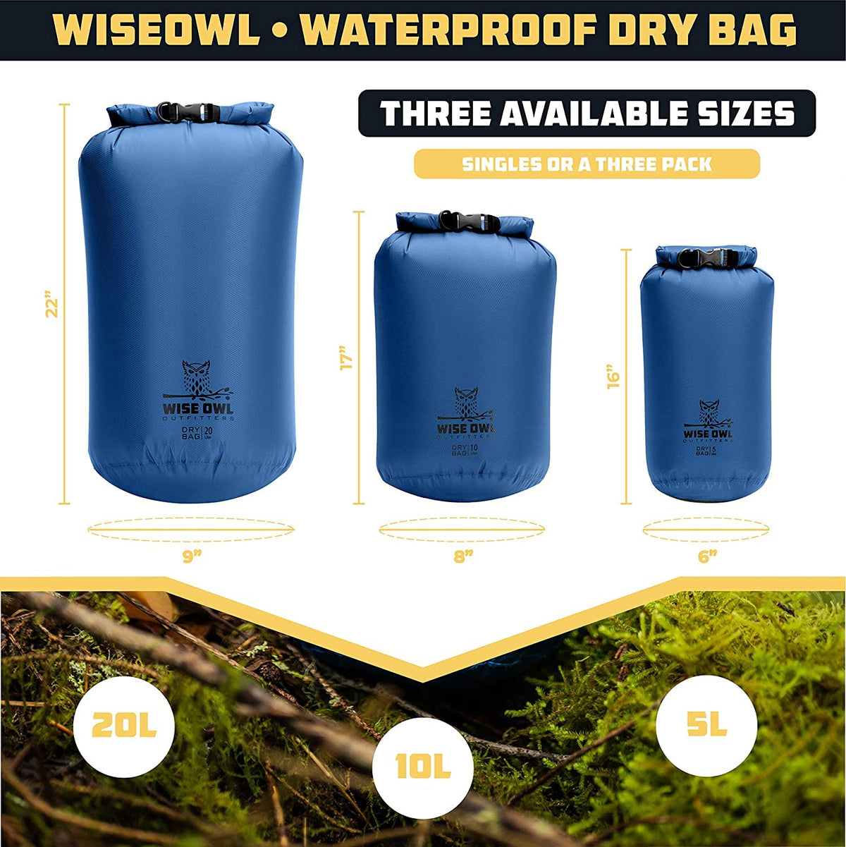 3-Pack Lightweight Waterproof Dry Bags for Water Sports
