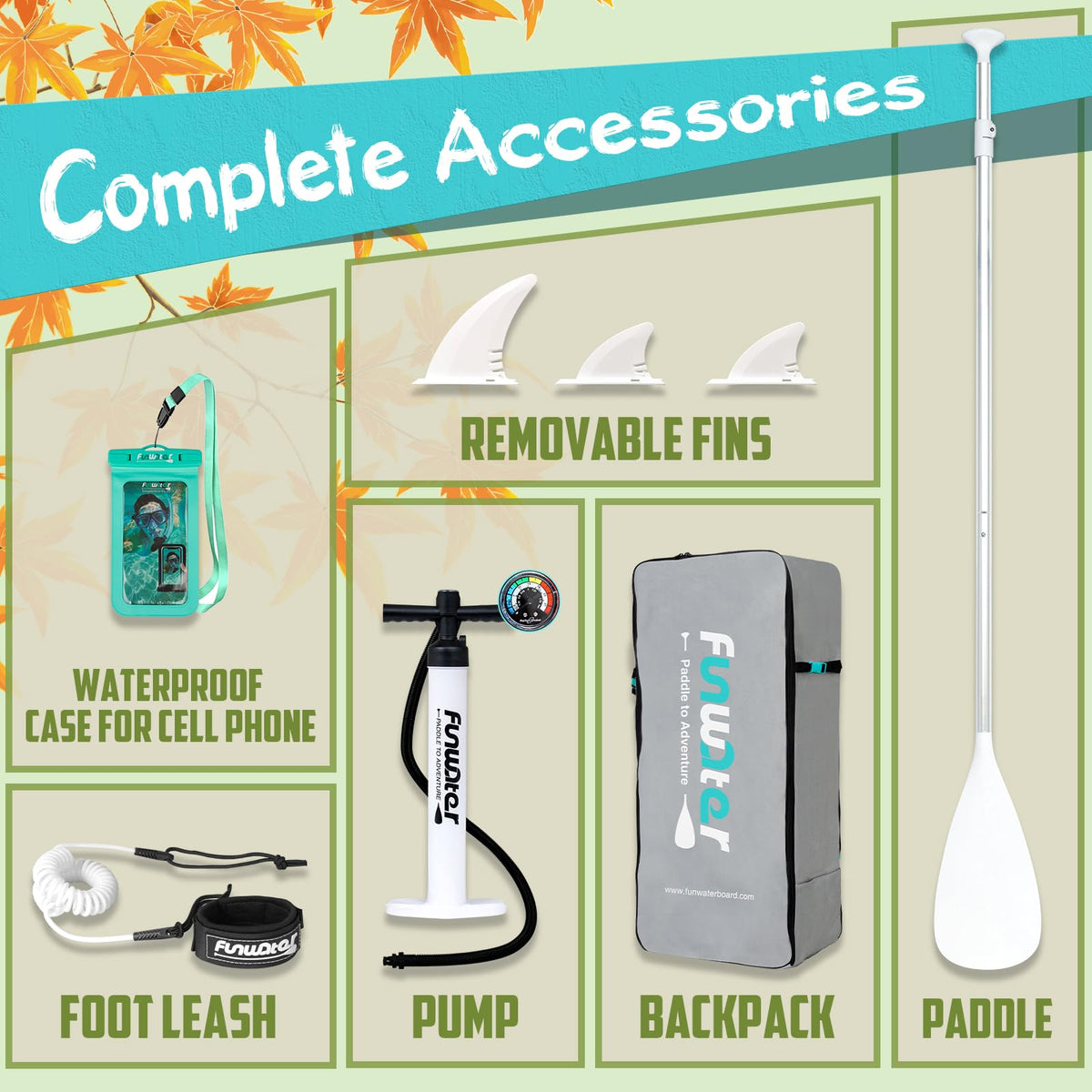 FunWater Inflatable Paddle Board with Beginner SUP Accessories
