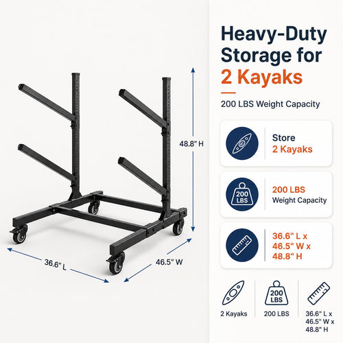 2-Tier Freestanding Kayak Storage Rack with Wheels