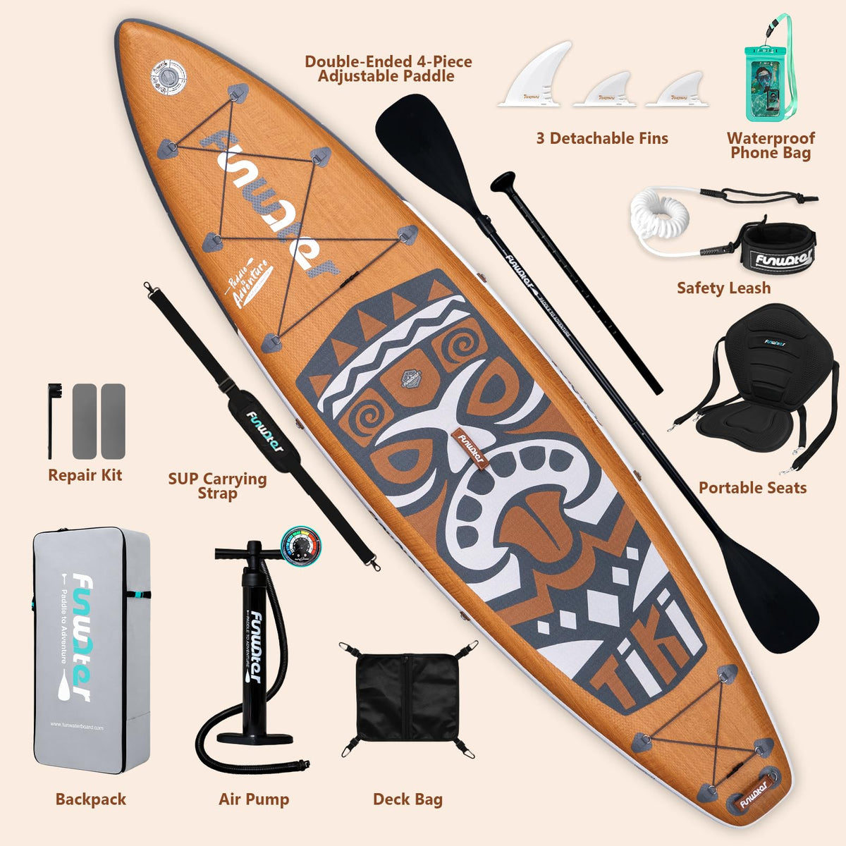 FunWater Inflatable Paddle Board with Beginner SUP Accessories