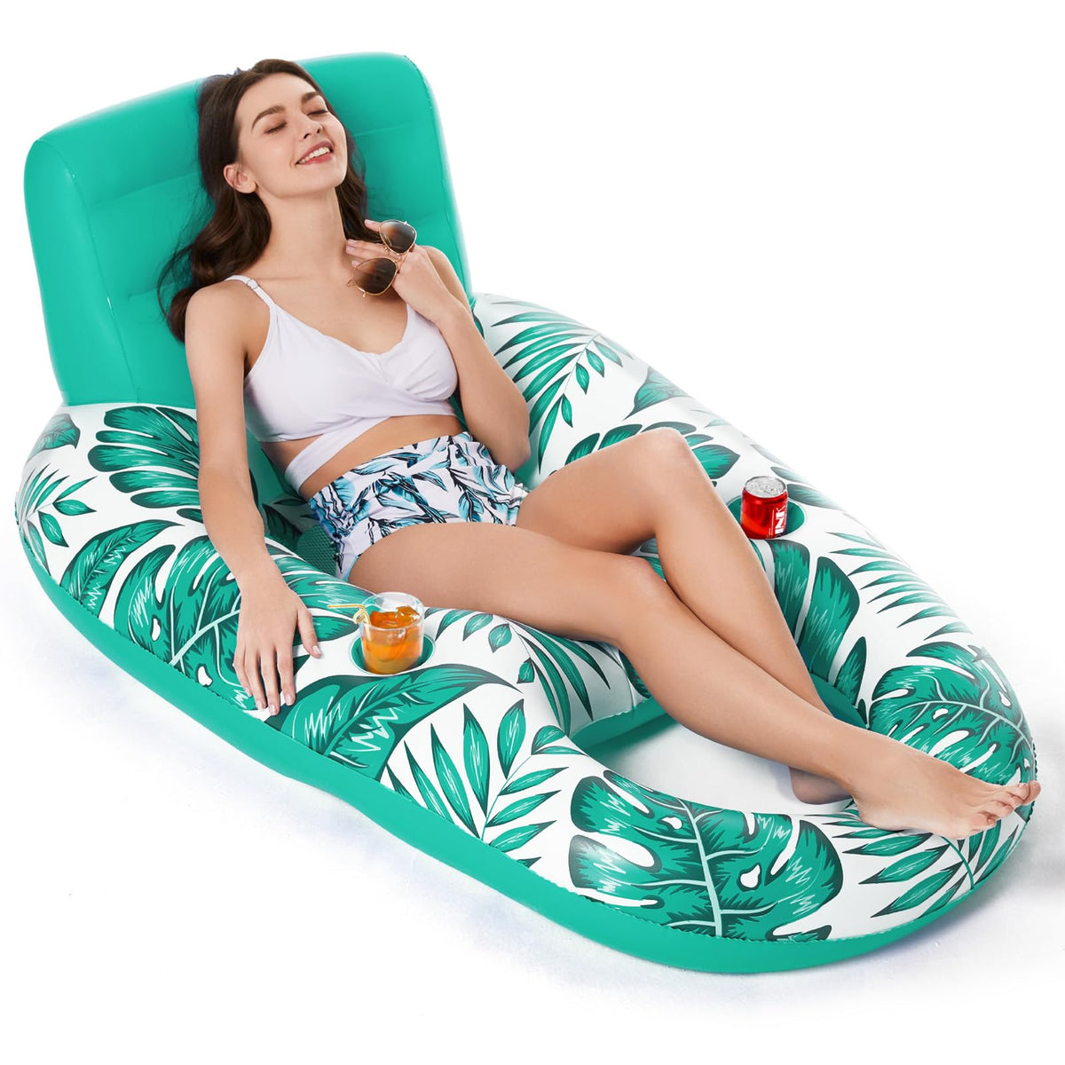 Jasonwell Inflatable Pool Float Chair with Cup Holders