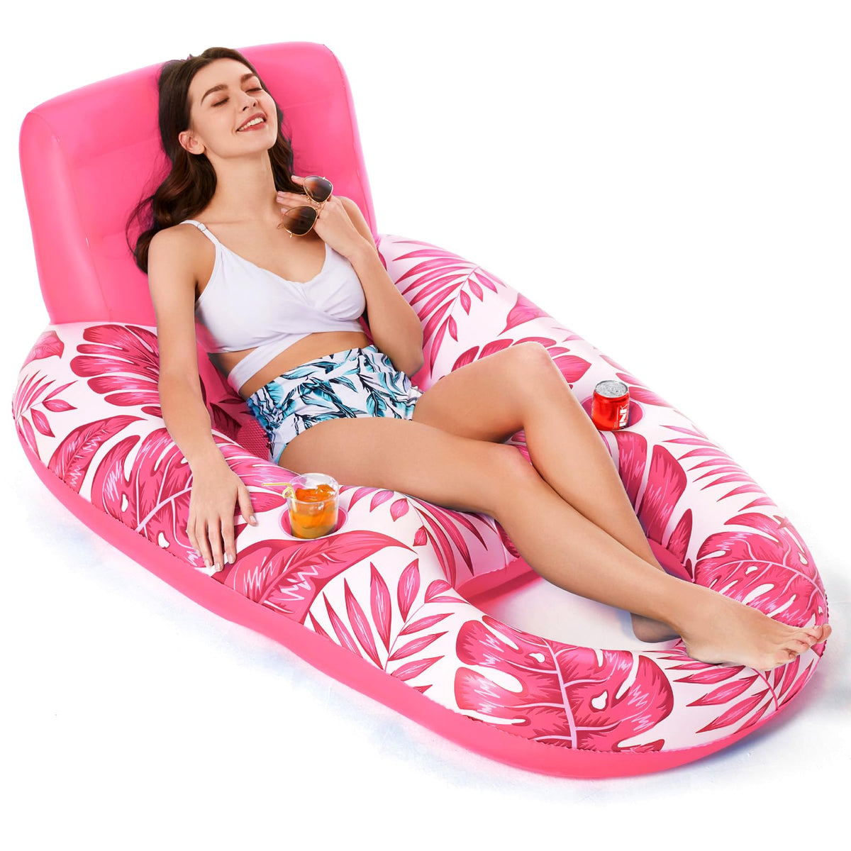Jasonwell Inflatable Pool Float Chair with Cup Holders