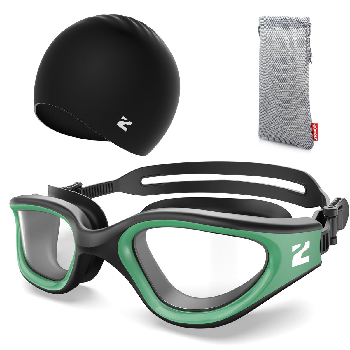 ZIONOR G1 Air Anti-Fog Adult Swim Goggles with Swim Cap