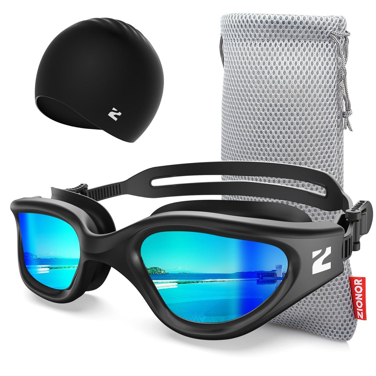 ZIONOR G1 Air Anti-Fog Adult Swim Goggles with Swim Cap