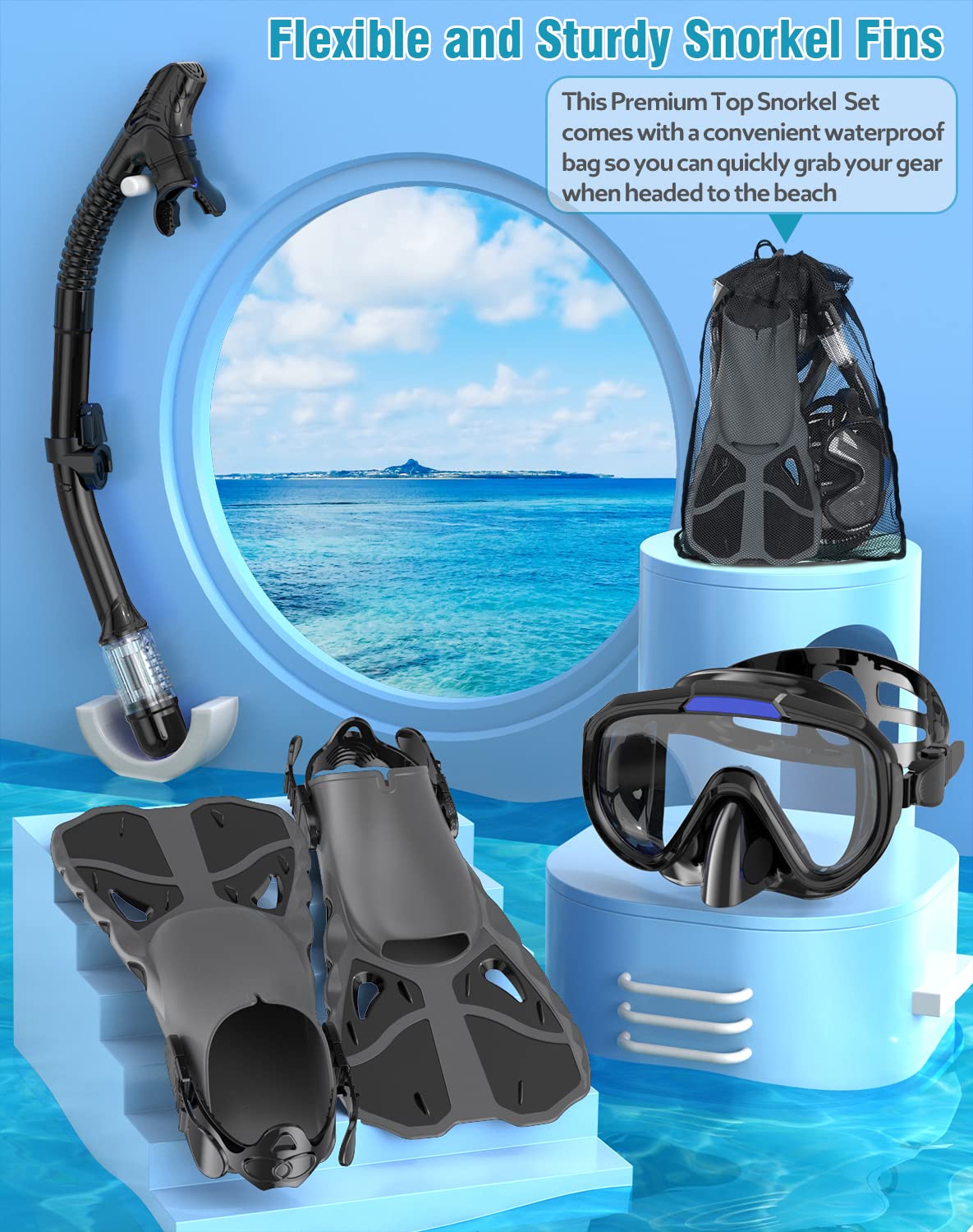 Vengreedo Adult Snorkeling Set with Mask, Fins & Dry Top