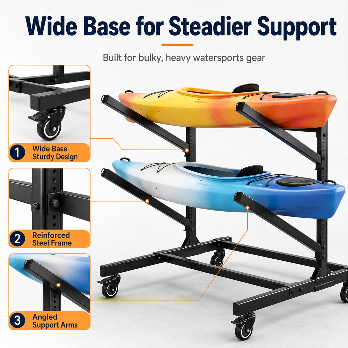 2-Tier Freestanding Kayak Storage Rack with Wheels