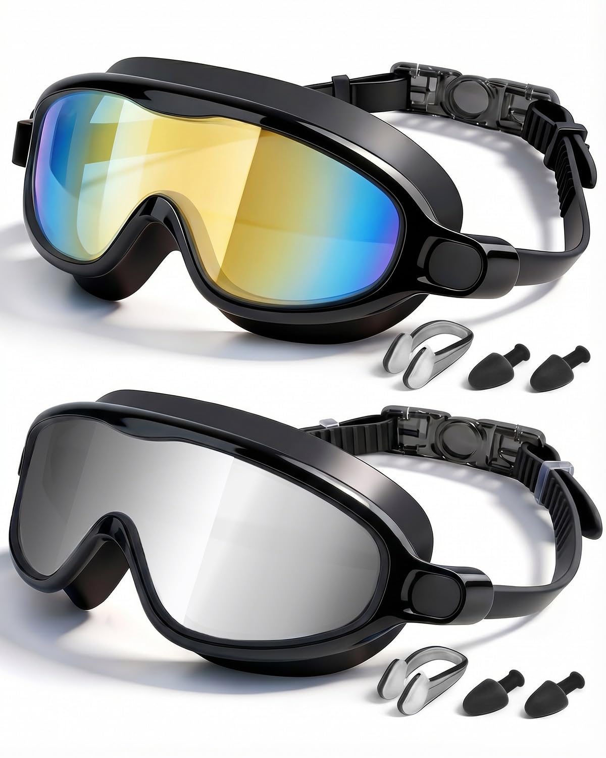 Rantizon 2-Pack Wide-View Anti-Fog UV Swim Goggles
