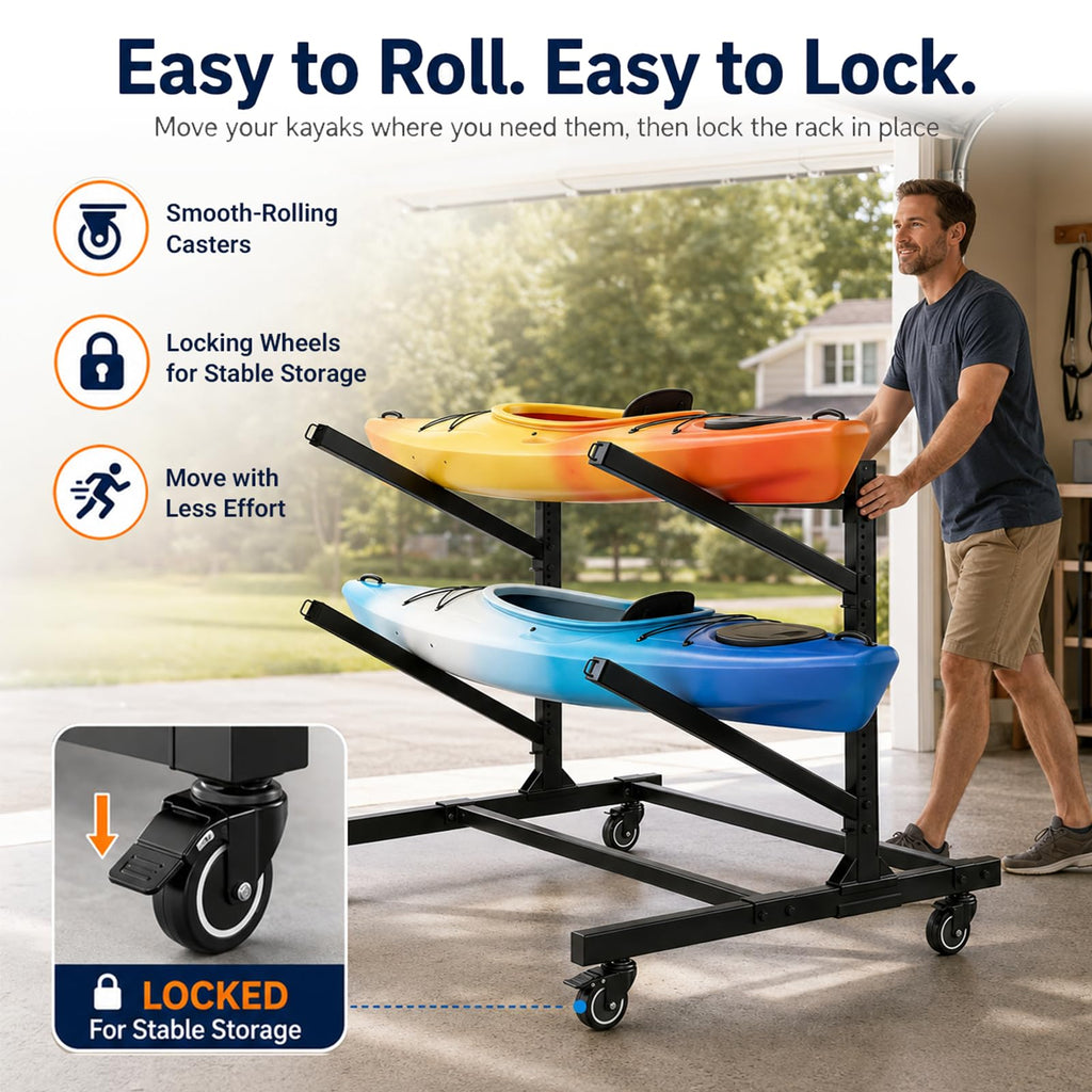 2-Tier Freestanding Kayak Storage Rack with Wheels