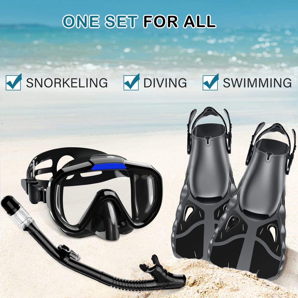 Vengreedo Adult Snorkeling Set with Mask, Fins & Dry Top