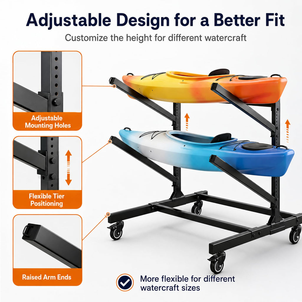 2-Tier Freestanding Kayak Storage Rack with Wheels