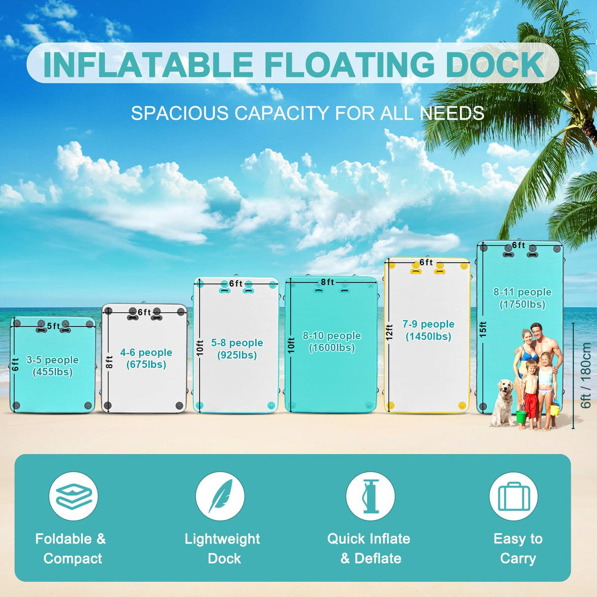 AWSUM 6–15 ft Inflatable Floating Dock for Water Activities