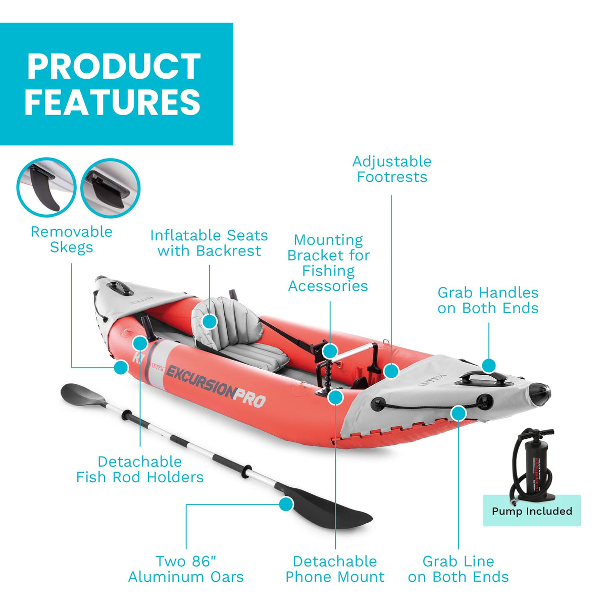 INTEX Excursion Pro Inflatable Kayak Set with Paddles & Pump