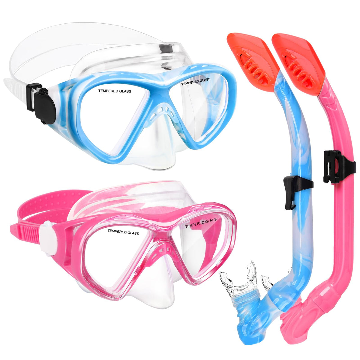 Kids Dry-Top Snorkel Set with Panoramic Tempered Glass Mask