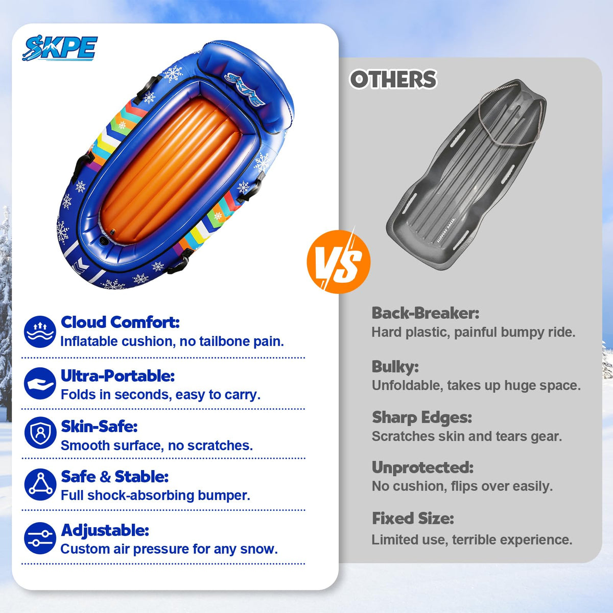 SKPE Heavy-Duty 2-Person Inflatable Snow Tube for Sledding