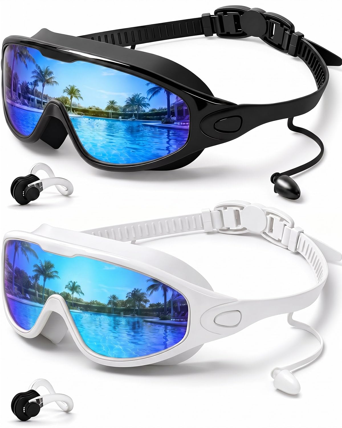 Rantizon 2-Pack Wide-View Anti-Fog UV Swim Goggles