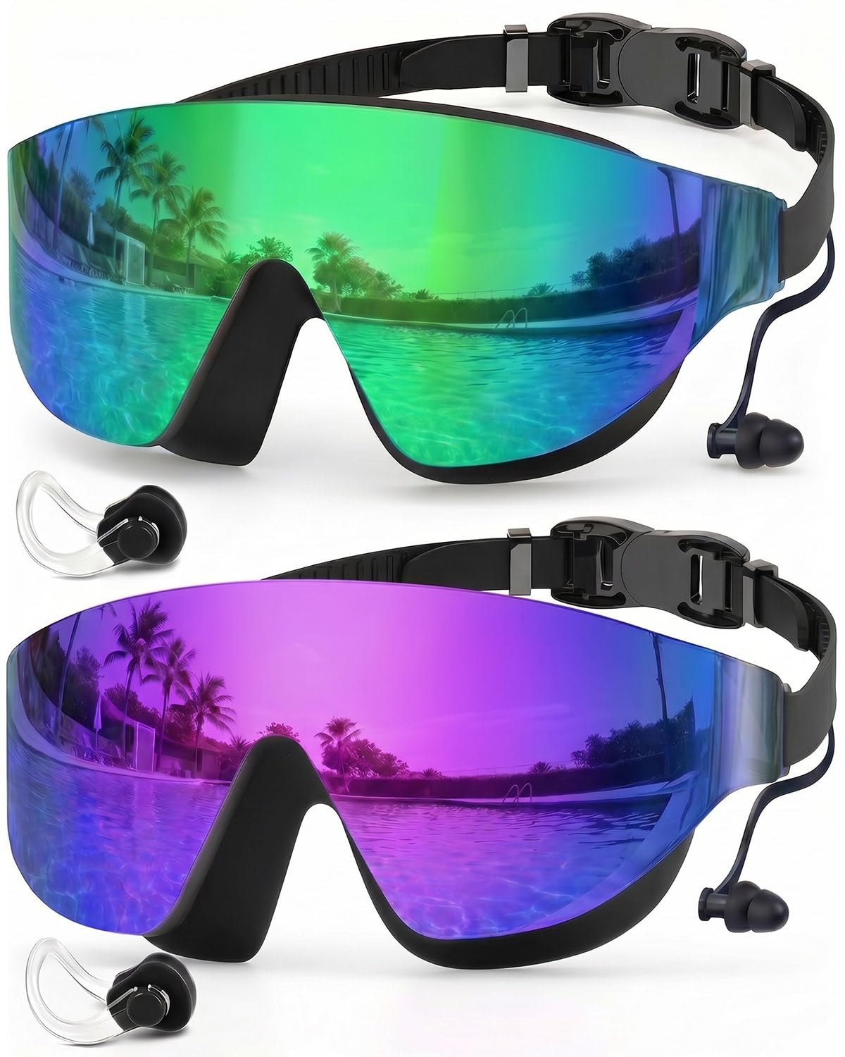 Zoomsnail 2-Pack Rimless Wide-View Anti-Fog Swim Goggles