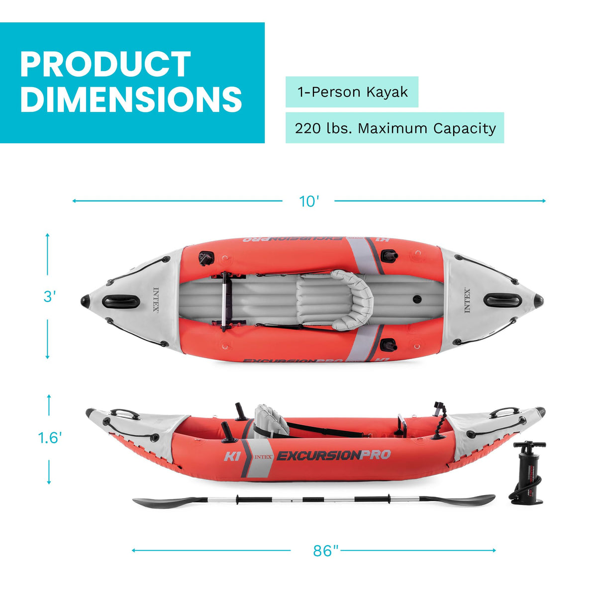 INTEX Excursion Pro Inflatable Kayak Set with Paddles & Pump