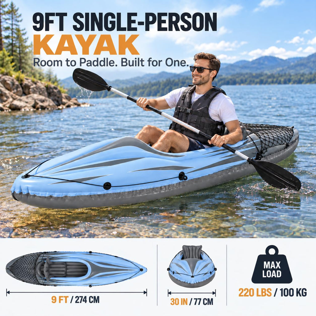 1-Person Inflatable Kayak with 86-Inch Paddle and Skeg