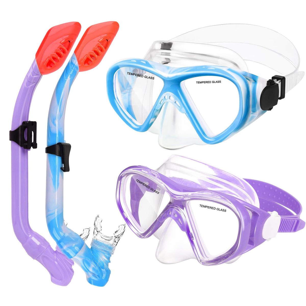 Kids Dry-Top Snorkel Set with Panoramic Tempered Glass Mask