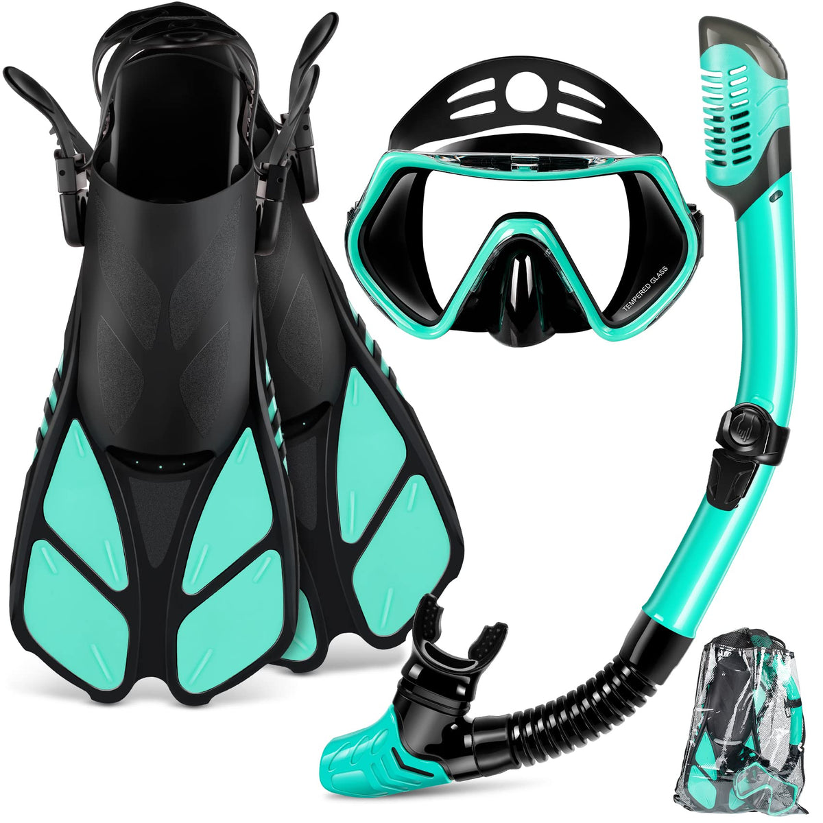 ZEEPORTE Adult Snorkeling Set with Mask, Fins & Dry Snorkel