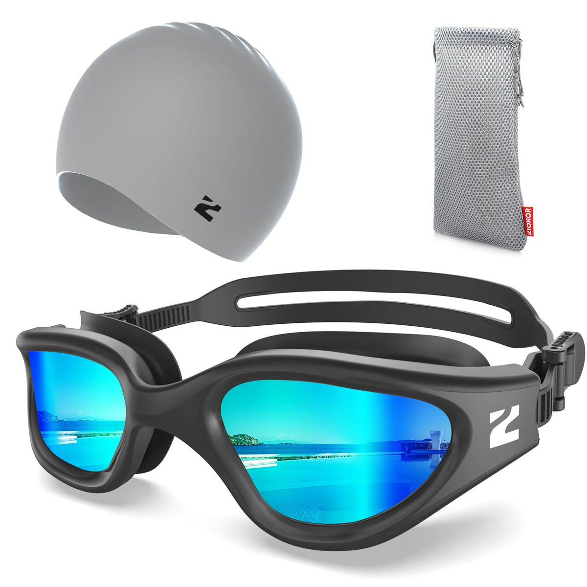 ZIONOR G1 Air Anti-Fog Adult Swim Goggles with Swim Cap