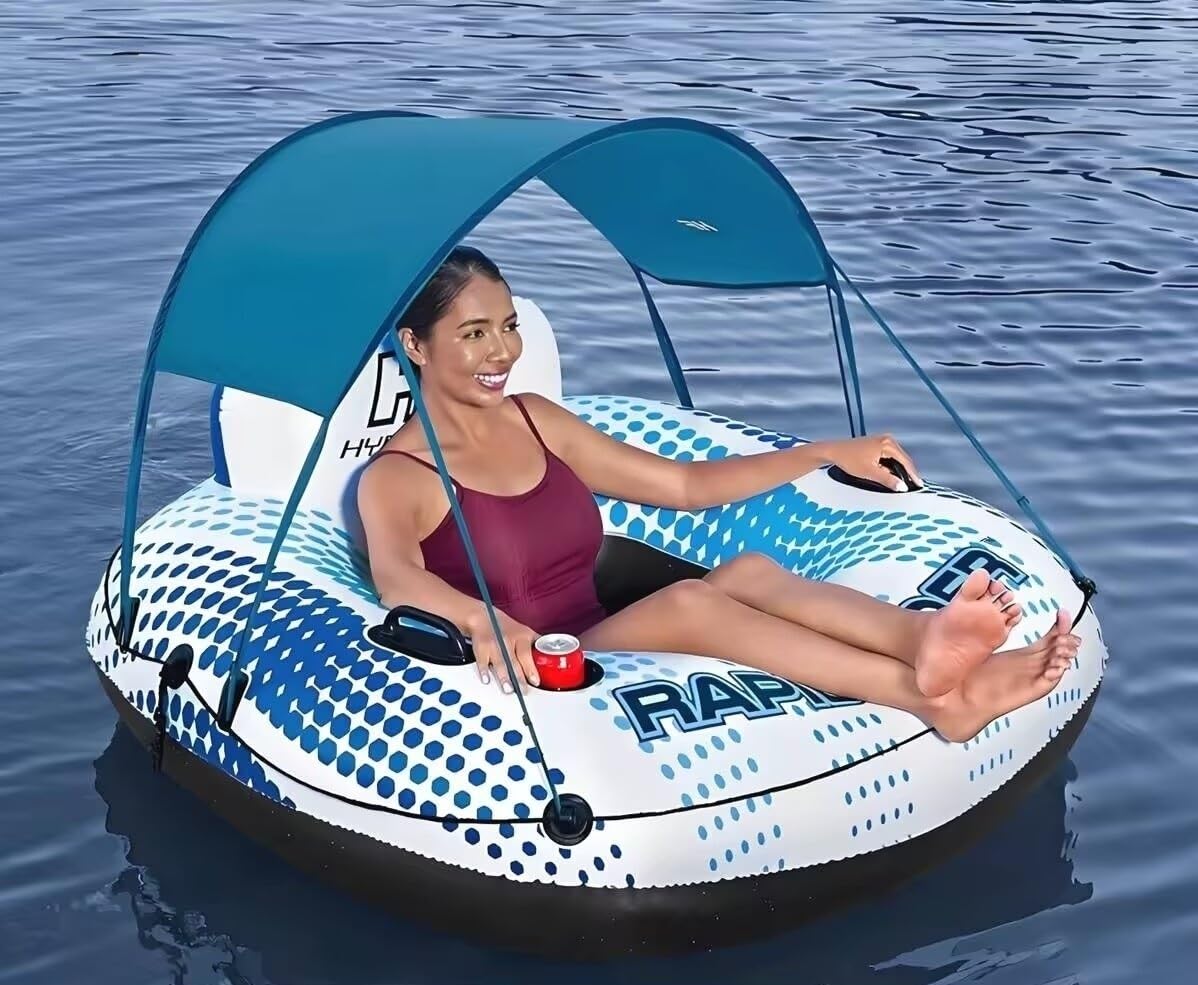 6-Style Inflatable Pool Lounger with Canopy & Cup Holder