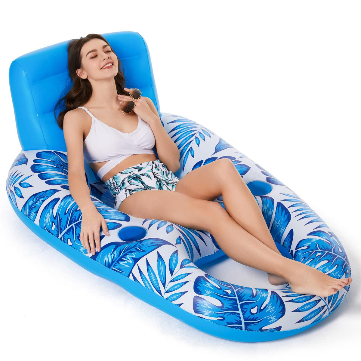Jasonwell Inflatable Pool Float Chair with Cup Holders