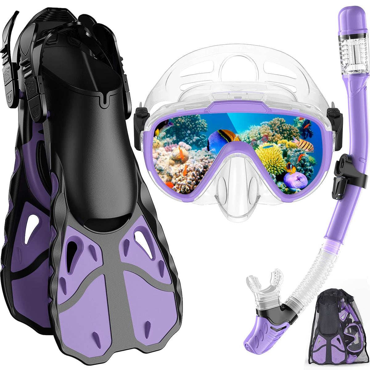 Vengreedo Adult Snorkeling Set with Mask, Fins & Dry Top