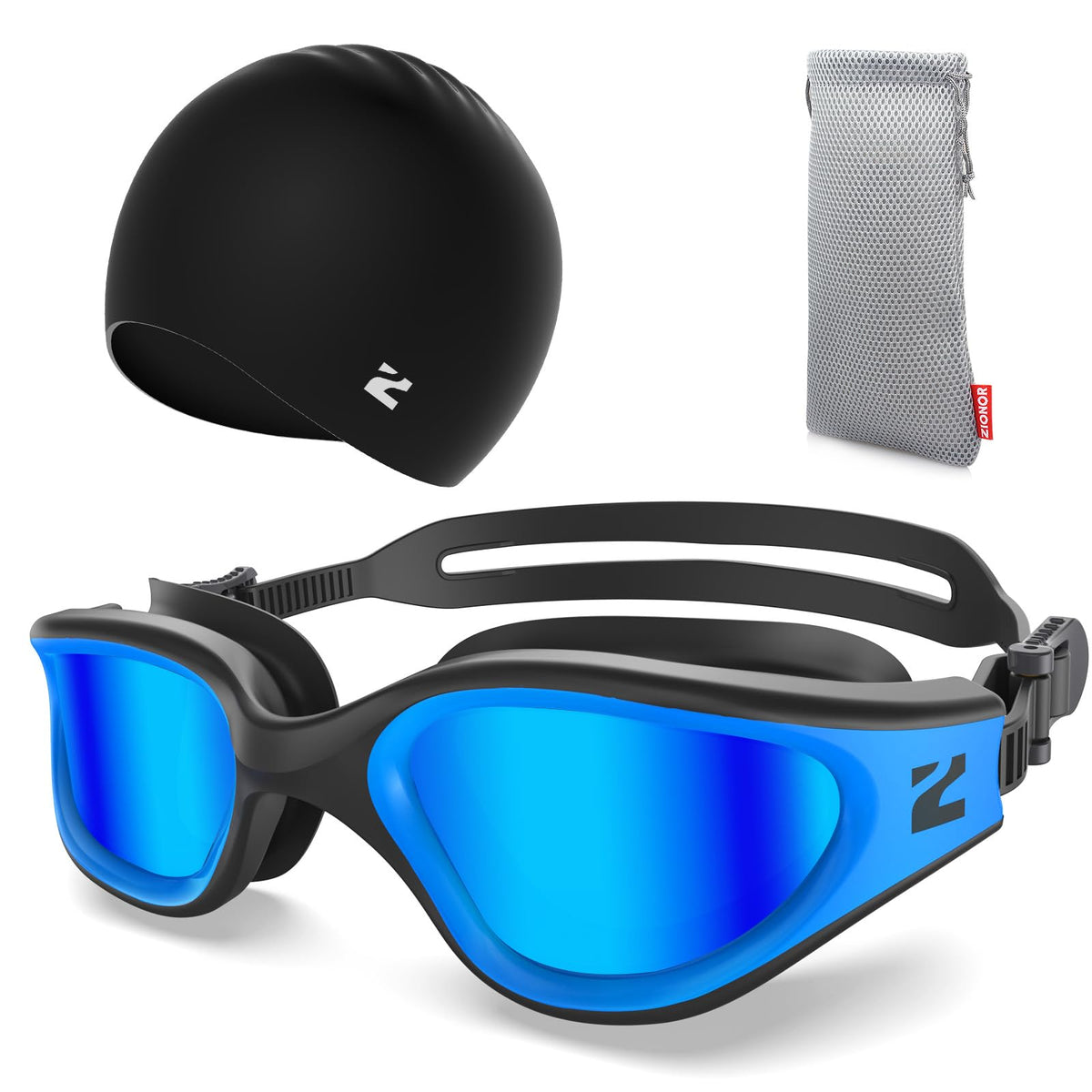 ZIONOR G1 Air Anti-Fog Adult Swim Goggles with Swim Cap
