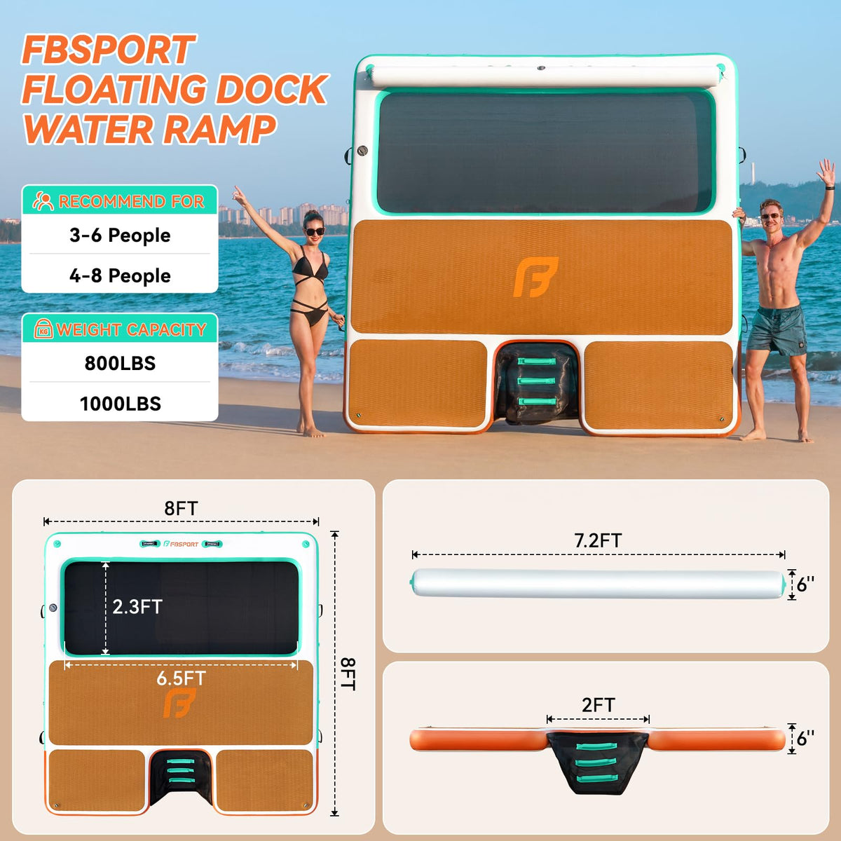 FBSPORT Inflatable Floating Dock & Dog Ramp with Ladder