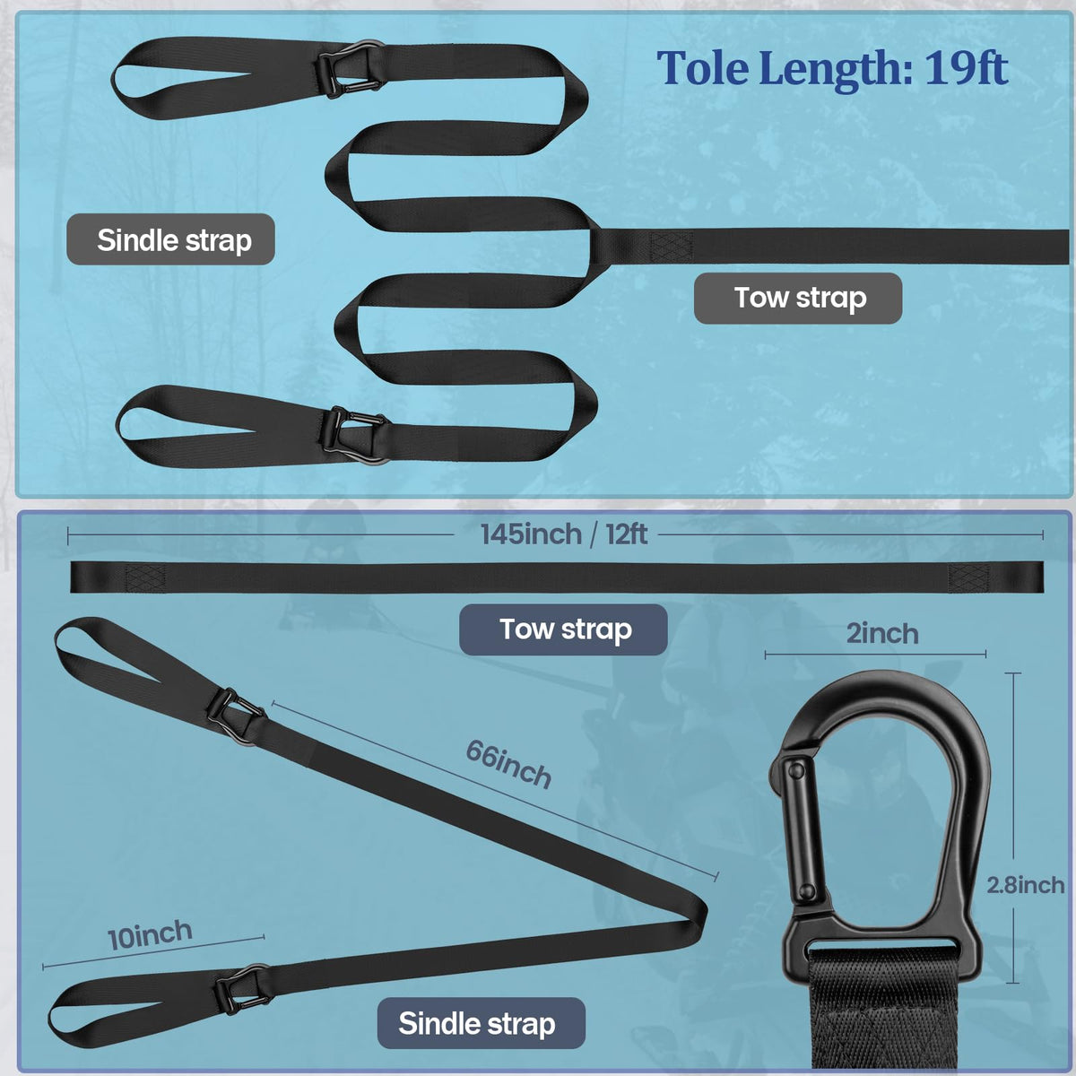 Botepon 10-Foot Snowmobile and ATV Tow Rope with Hook