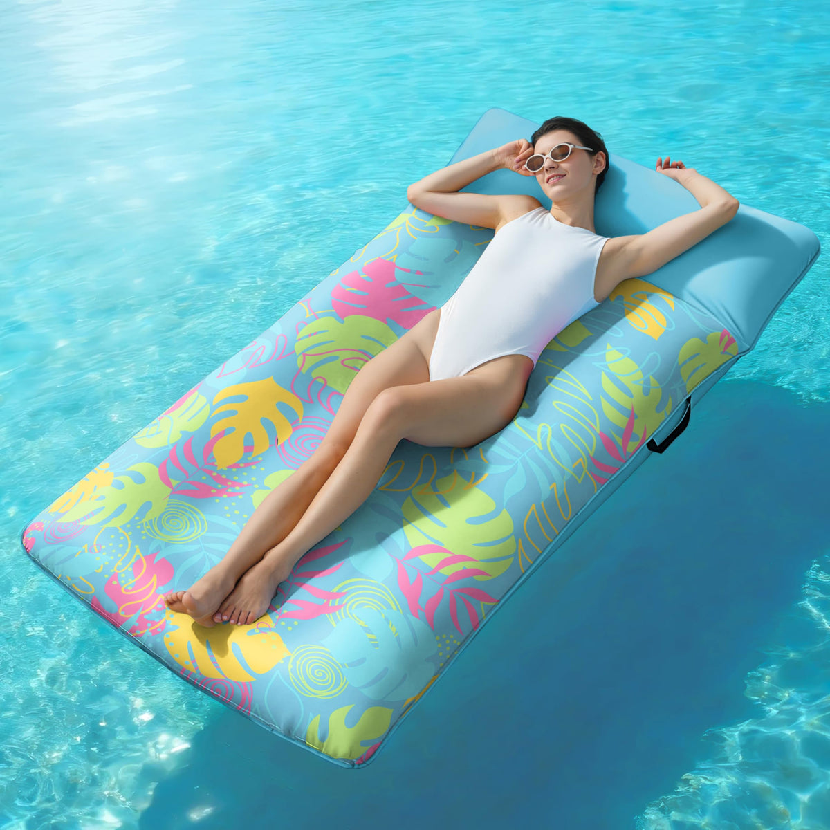 SLOOSH XL Fabric-Covered Inflatable Pool Lounger with Headrest