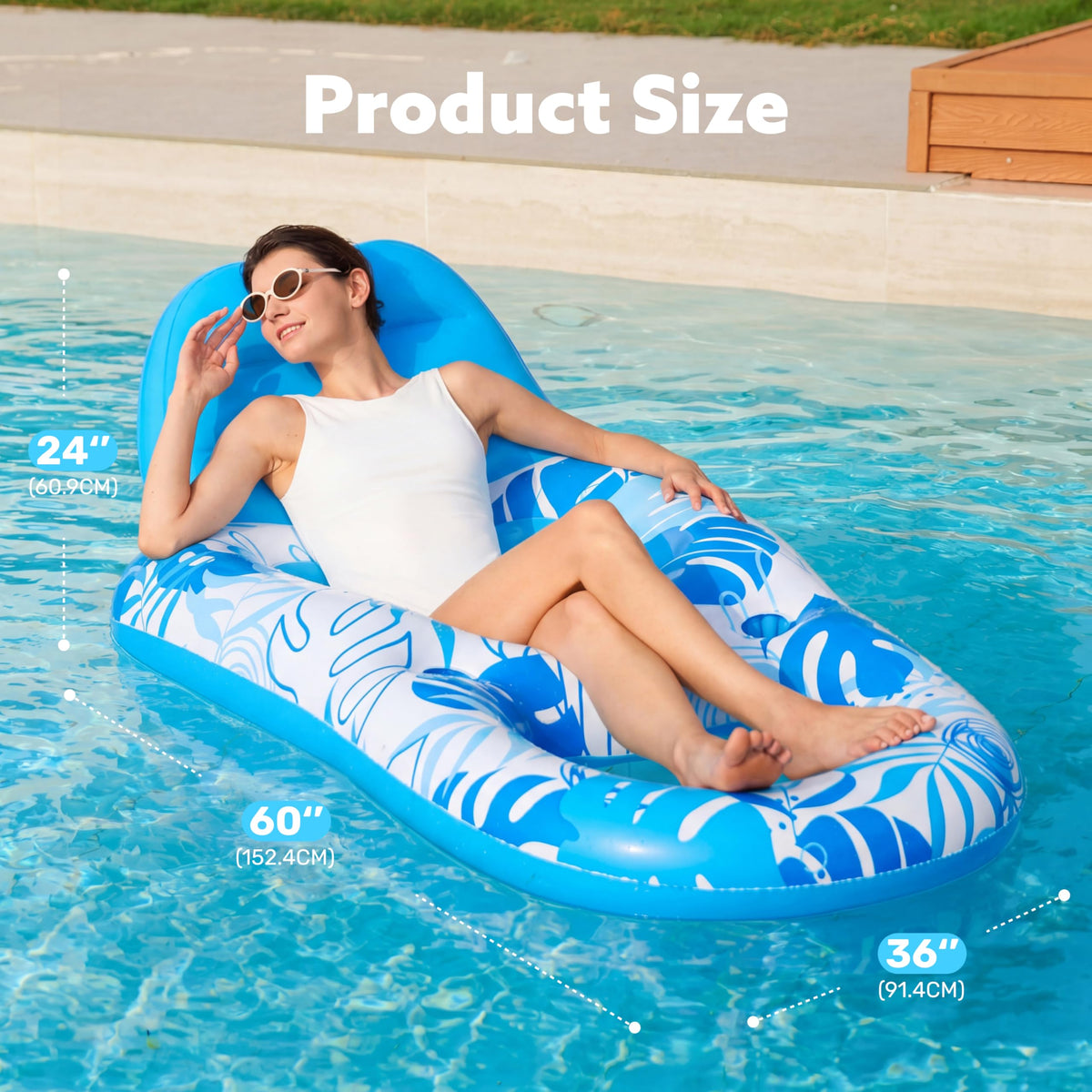 SLOOSH Inflatable Pool Recliner with Cup Holders & Footrest