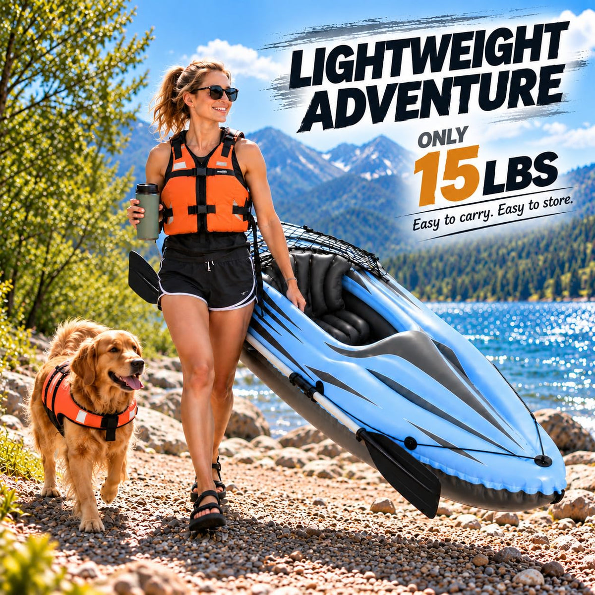1-Person Inflatable Kayak with 86-Inch Paddle and Skeg